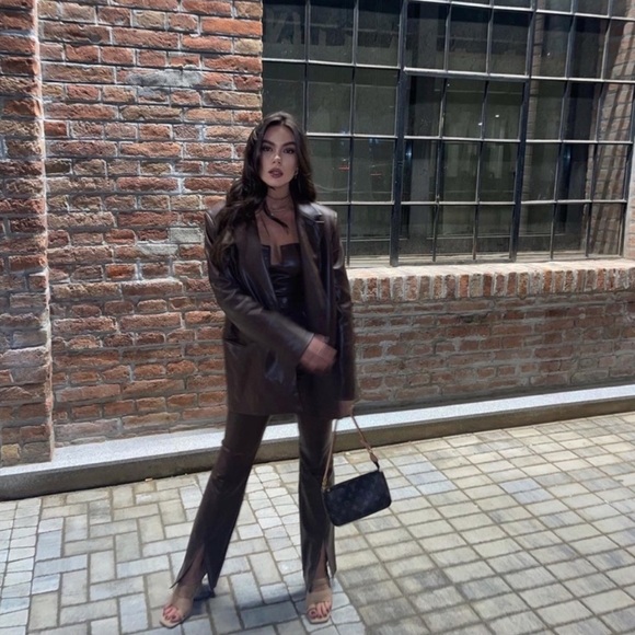 FAUX LEATHER MENSWEAR STYLE BLAZER - Picture 12 of 14